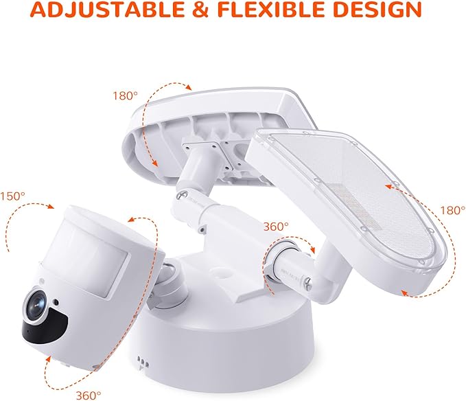 JJC Security Floodlight Camera Outdoor,1080P Smart Motion Sensor Outdoor Lights with Camera(4 Working Modes), 110dB Siren 25W 2200 Lumen Brightness, IP65 Weatherproof, 2-Way Talk