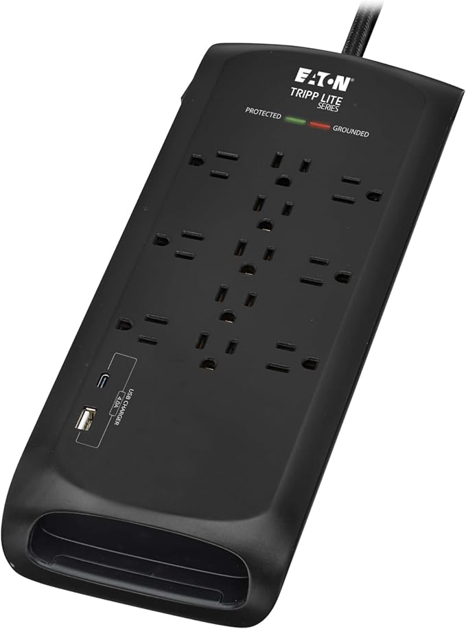 Eaton Tripp Lite Series Surge Protector Power Strip with Flat Plug Braided Extension Cord + 2 USB Charging Ports, 4200 Joules, 8ft Cable, Manufacturer's (TLP118DBUC)