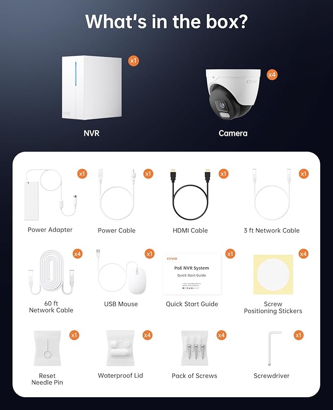 4K PoE Camera System, 4Pcs 8MP Outdoor Turret Home Security Cameras with AI Detection, 24-7 Recording, Color Night Vision, No Subscription, IP67 Waterproof, 4K 8CH NVR with 2TB HDD (N2834D)