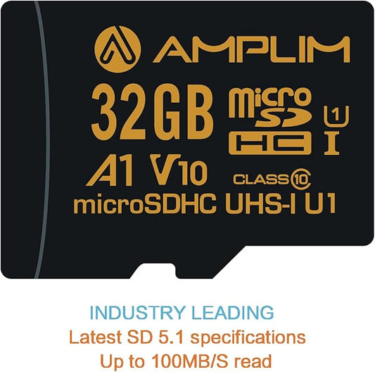 Amplim 32GB Micro SD Card, 2 Pack MicroSD Memory Plus Adapter, MicroSDHC Class 10 UHS-I U1 V10 TF Extreme High Speed Switch, Raspberry Pi, Phone Galaxy, Camera Cam, Tablet, PC