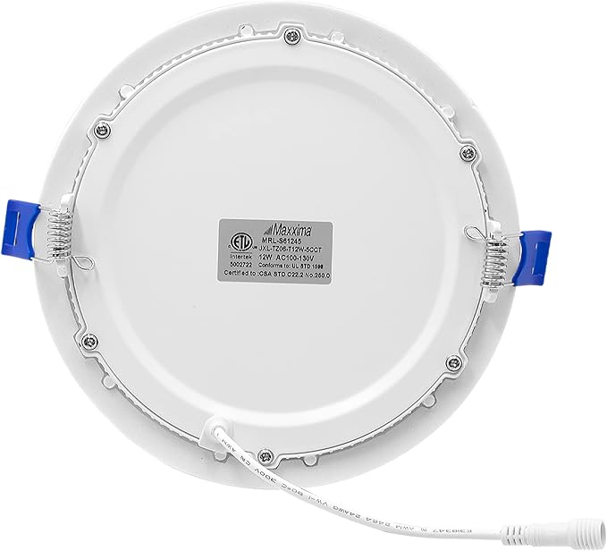 Maxxima 12 Pack 6” 5 CCT Ultra-Thin Recessed LED Downlight, 1050 Lumens, Color Selectable 2700K-5000K (2700K/3000K/3500K/4000K/5000K), Dimmable, Canless, Slim, IC Rated, Junction Box Included