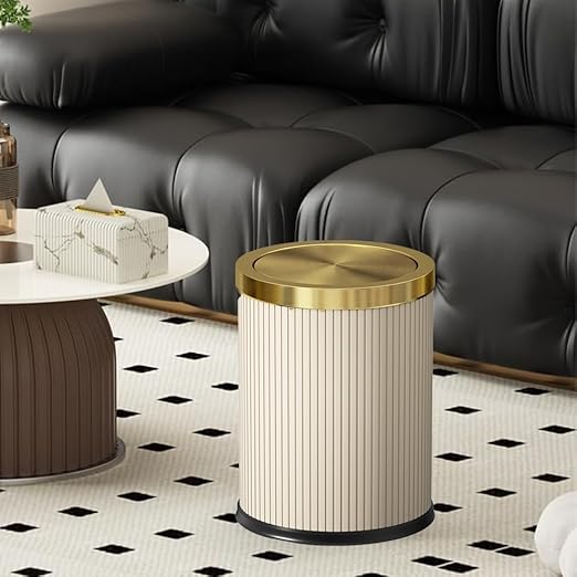White Gold Bathroom Trash Can,Bedroom Garbage can with lid,Modern Trash Can with Flipping Lid, 4gallon,Garbage cans for Kitchen,Living Room (15L-White)
