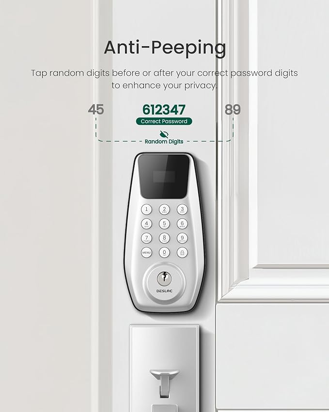 DESLOC C100 Keyless Entry Door Lock with Visual Display, 100 Customizable User Codes and 4 One-Pass code, door locks for front door with 2 Keys,12 Months Battery, IP54, BHMA Grade 3, Auto Lock, Silver