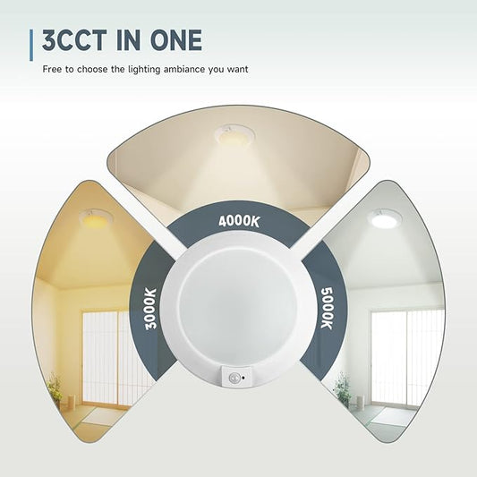 ECOELER PIR Motion Sensor Ceiling Light, 3CCT Selectable Occupancy Light with Time Countdown & Light Sensor, 16W 1000Lm, Hard-Wired Motion Light for Garage, Hallway, Stairwell, 2Pack