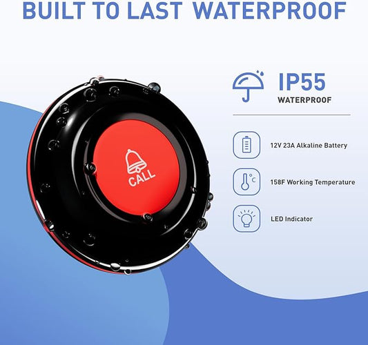 CallToU Wireless Call Buttons for Caregiver Pager and Calling System Waterproof Nurse Alert Call Buttons for Clinic Nurses Station Restaurant Nursing Home(Need to Be Paired with Receiver to Work)
