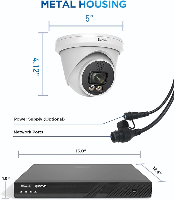 4COVR 12MP Security Camera System 16 channnel,16pcs 12MP PoE Dome Security Cameras Outdoor, Person/Vehicle Detection, 2 Way Audio, Smart Color Night Vision,16CH NVR 4TB HDD for Business,LY97KAAM1616