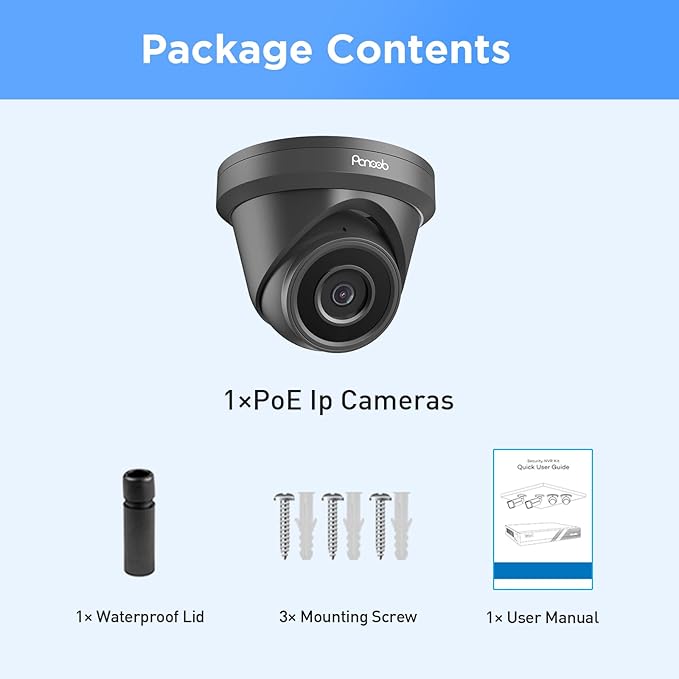 5MP PoE Dome Camera Outdoor, Wired Surveillance Security IP Turret Camera with Microphone, 2.8mm Lens 110° Wide Angle, AI Human Detection, IP67 Weatherproof, 100ft IR Night Vision, PD93A3-5M
