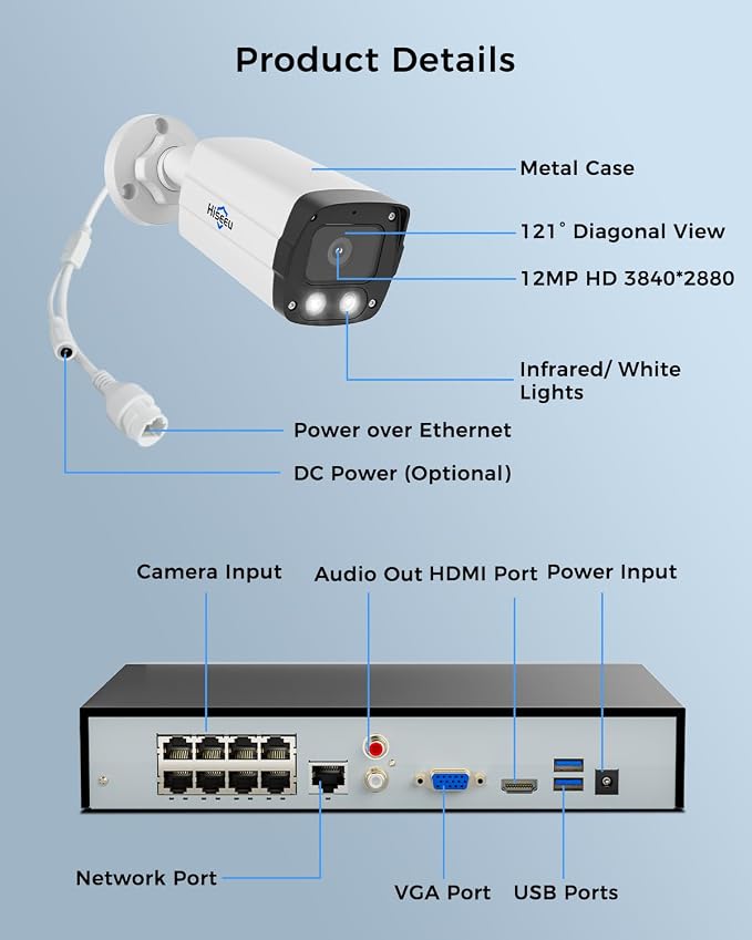 Hiseeu 12MP PoE Security Camera System, 8 Pcs PoE Cameras