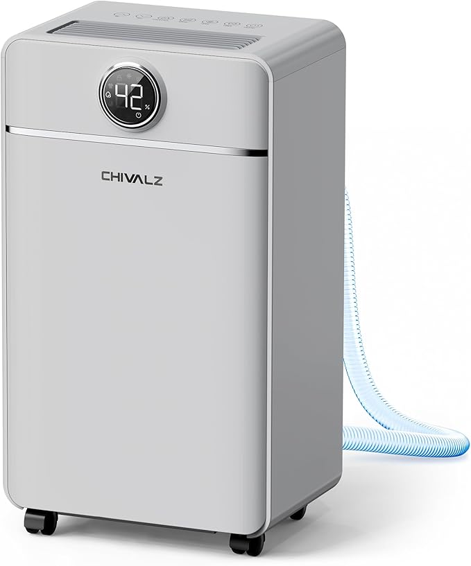 CHIVALZ 1500 Sq.Ft Dehumidifier for Basement with Drain Hose Max 25 Pints, Dehumidifiers for Home, Bedroom, Bathroom, Quiet, Intelligent Humidity Control, 3 Modes, 24H Timer, Gray 1Pack