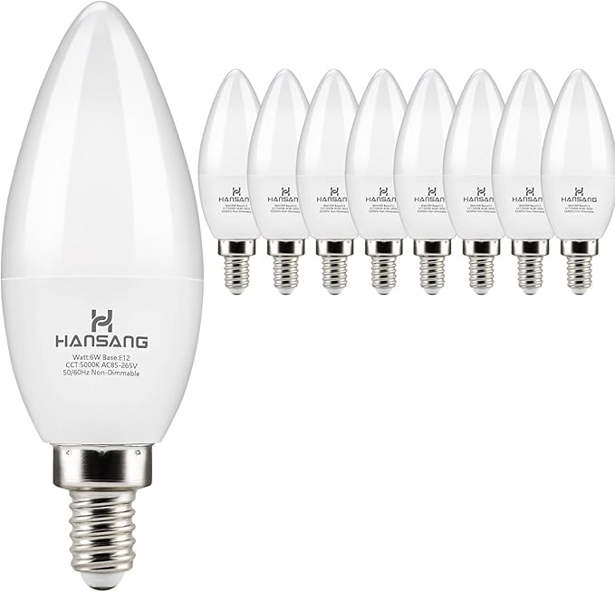 8 Pack E12 Candelabra LED Bulbs 5000K Bright Daylight, Small Base Ceiling Fan Light Bulb 6W, Type B Light Bulb for Chandelier, Candle Shape B11, 600LM, Non-dimmable