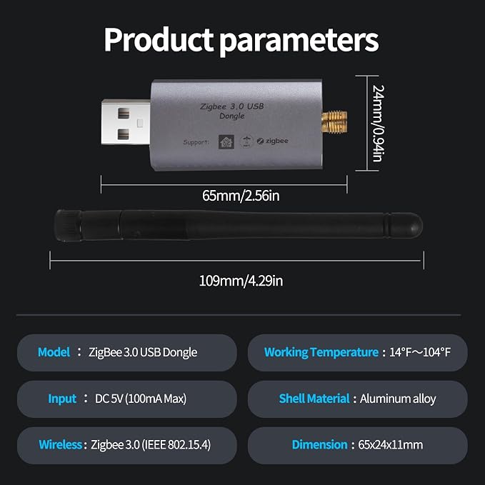 eMylo Zigbee 3.0 USB Dongle Plus Gateway, Universal Wireless Zigbee USB Adapter with Antenna for Home Assistant, Open HAB, Zigbee2MQTT etc, EFR32MG21 Chip