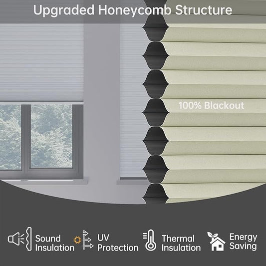 Cellular Shades Blackout Honeycomb Blinds for Indoor Windows, Cordless Cellular Shades 1.5 inch Cell Pleated for Bedroom Home Office, Custom Size, Blackout Light Beige