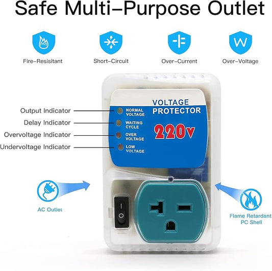 BSEED Surge Protector Outlet, Power Surge Protector for Home Appliances, Adjustable Voltage Regulator, 220V, 4400W, 1 Pack