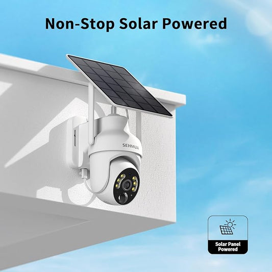 SEHMUA 2K Solar Security Camera Wireless Outdoor, 1 Pack 360° View Pan/Tilt WiFi Security Camera Outside with Color Night Vision, Easy to Install, PIR Alarm, 2-Way Audio, White