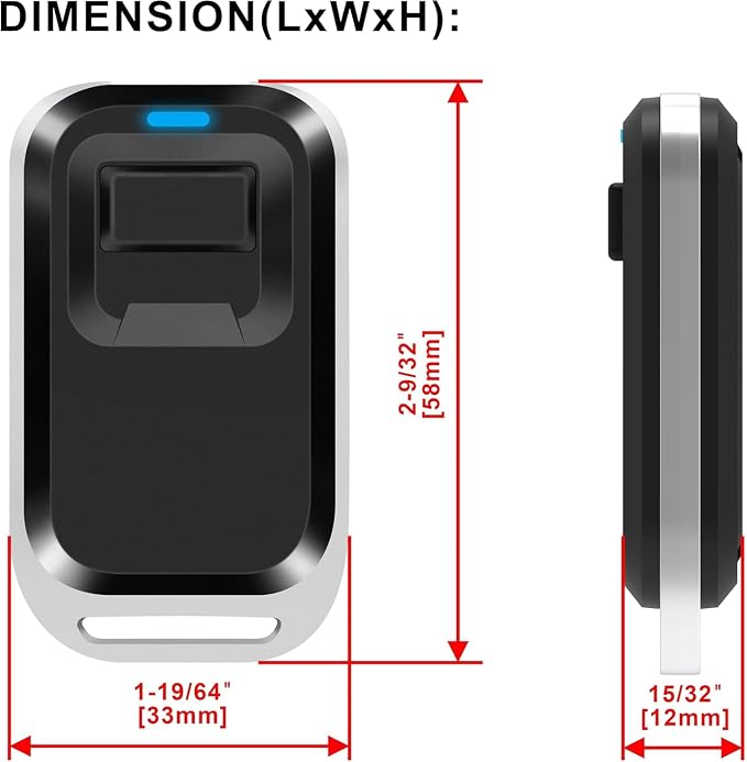 UHPPOTE 1-Button RF Wireless Remote Control Transmitter Key Fob Replacement | 433.92MHz, Fixed Code for Access Control System