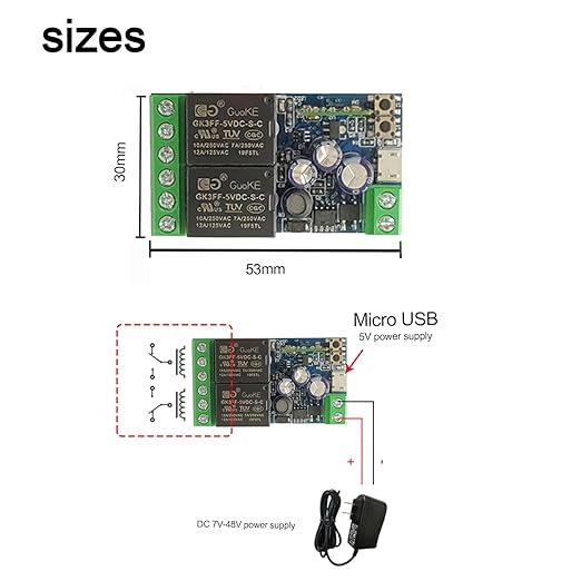 2 Channels WiFi Smart Switch, DC 5V 12V 24V 36V Passive Output Relay Module Ewelink APP WiFi Control Compatible with Alexa/Google Home
