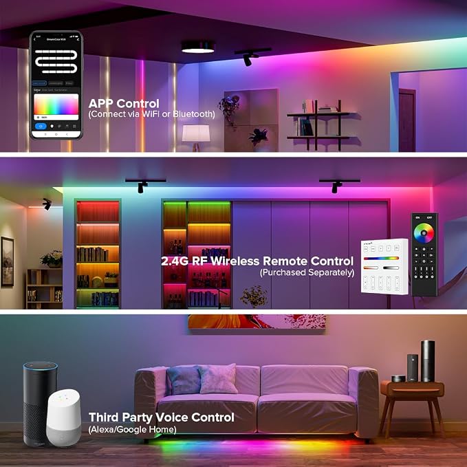 BTF-LIGHTING DR03W SPI RGB 2.4G WiFi Controller Tuya APP/Smart Life/Google Home/Alexa Control Support WS2812B WS2811 WS2815 etc Addressable LED Strip Work with WR01RF RC03RFB RF Remote (Pack of 3)