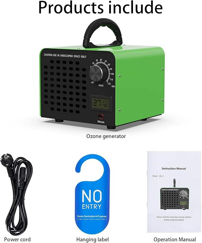 Ozone Generator 60,000 mg/h, Portable O3 air purifiers for home, Car, Office & Industrial, Ozone machine odor Removal for Smoke, Pet Odor Eliminator, 120min Timer & Safety Auto-Off, Green