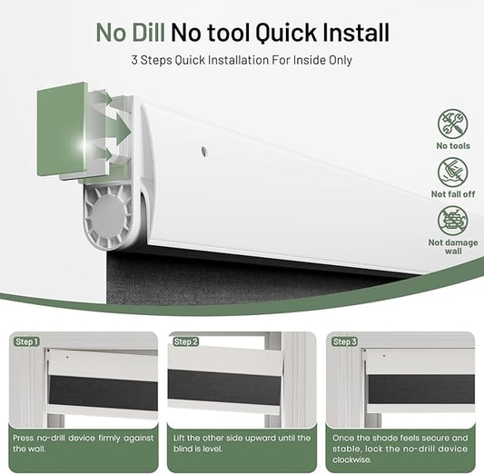 Motorized Blinds with Remote, Blackout No Drill Cordless Smart Roller Shades, Automatic Blinds for Windows, Black,30" W x 72" H