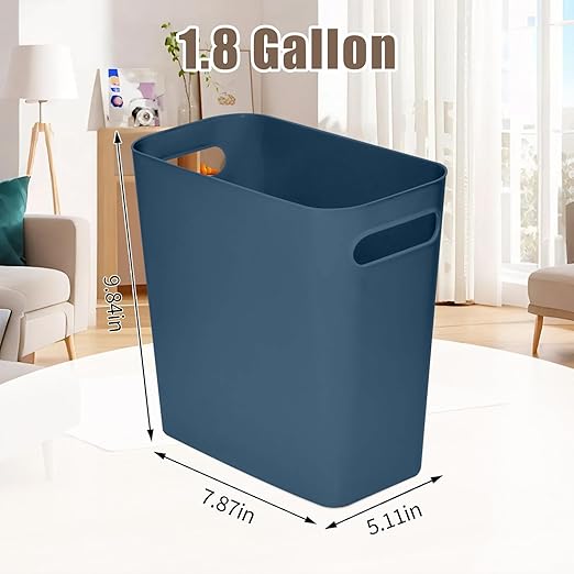 Versatile 1.8 Gallon Plastic Trash Can - The Compact Bin for Bathroom, Kitchen, or Home Office - Blue