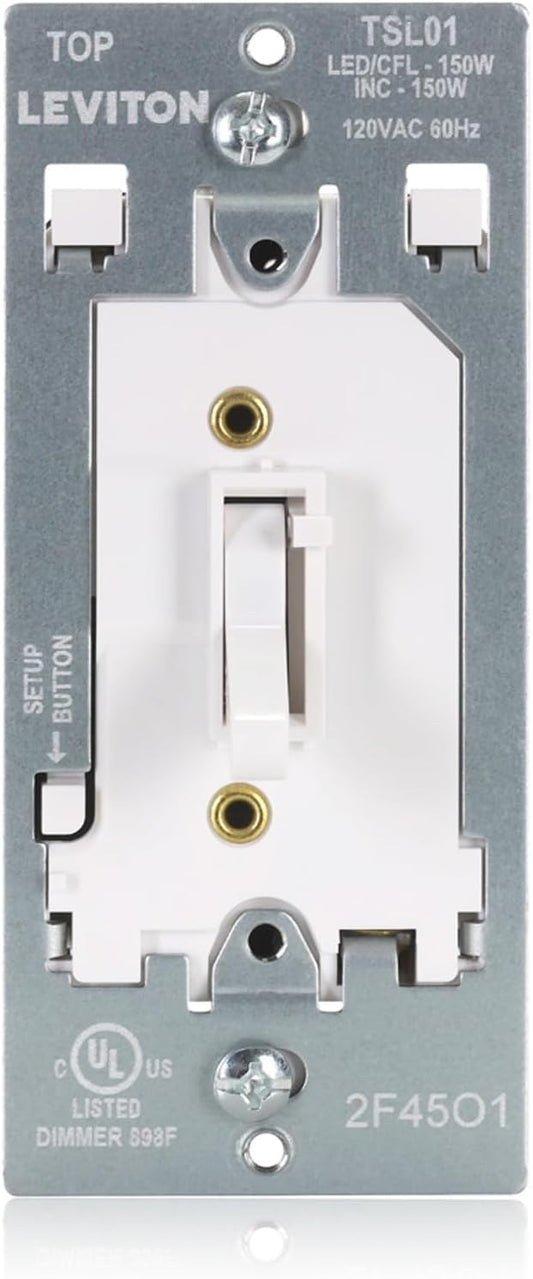 Leviton Toggle Slide LED Advanced Dimmer Switch for 150W Dimmable LED, Halogen and Incandescent Bulbs and Fixtures, TSL01-W, White