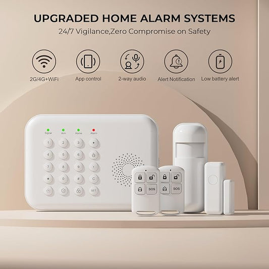LWOHSI Home Security Systems,Wireless DIY Burglar Alarm Kits,Smart Home Alarm System with Window/Door Sensor,PIR Motion Detector,Voice Control with Alexa and Google,4G SMS/Tuya App Alerts (A01F-US-D)