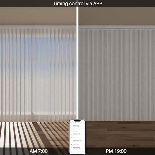 Motorized Sheer Vertical Blinds Work with Alexa Google Home, Light Filtering Smart Vertical Blind Sliding Door Blinds Remote Control Blinds for Sliding Glass Door Customize, Texture Grey