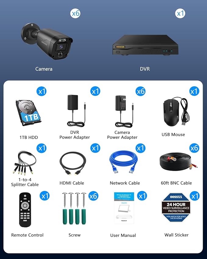 3K 5MP Wired CCTV Security Camera System with 122° Ultra Wide Angle, 6CH HD DVR Kit, 6X IP66 Indoor Outdoor Cameras, 65ft IR Night Vision, Free App, No Subscription Fee, Remote Access