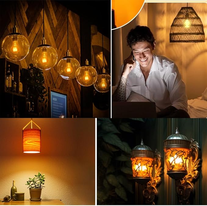 Dimmable LED Edison Light Bulbs 4W 40 Watt Vintage Warm A19 E26 2200K Light Bulbs Antique Spiral Decorative Amber Light Bulbs, CRI 90+, Pack of 2