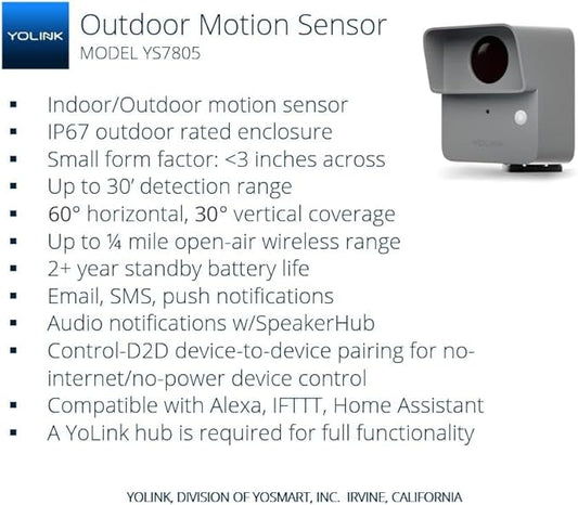 YoLink Outdoor Motion Sensor Kit, 2 LoRa Motion Sensors + SpeakerHub, Driveway Alert, D2D Direct Pairing Works Without Internet, App Email SMS Alerts, Alexa Routines, 2+ Year Battery, Hub Included