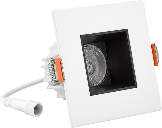 Maxxima 2 in. Ultra-Thin Recessed Anti-Glare LED Downlight - Canless IC Rated, 500 Lumens, 5 Color Temperature Selectable 2700K/3000K/3500K/4000K/5000K, Dimmable Square White Trim Black Baffle, 90 CRI