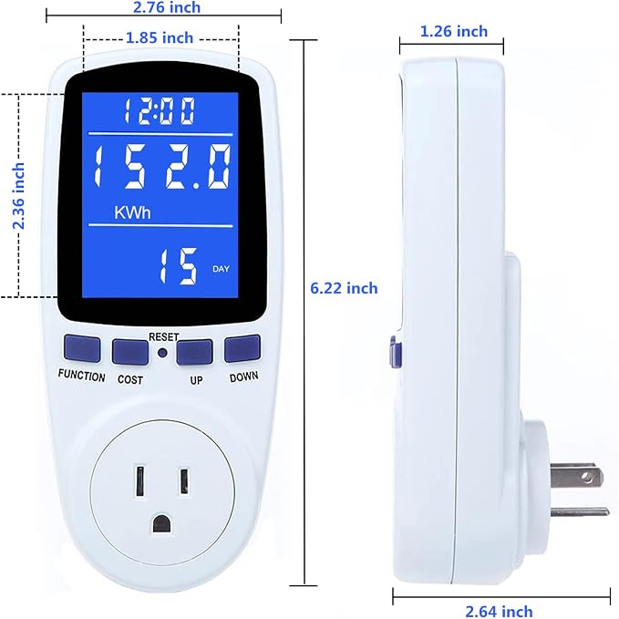 2 Pack Watt Meter Power Meter Plug Home Electricity Usage Monitor with 1 Cord, Electrical Usage Monitor Consumption, Energy Voltage Amps Kill Meter with Backlight, Overload Protection, 7 Modes Display
