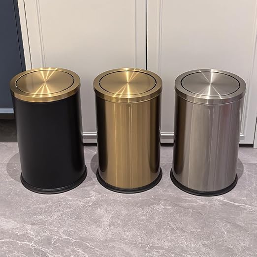 Black and Gold Bathroom Trash Can,Bathroom Garbage can with Swing Lid,Small Trash Can with Flipping Lid, 4.8gal Garbage cans for Bedroom,Living Room, Guest Room,Office,Hotel(4.7gal-Black)