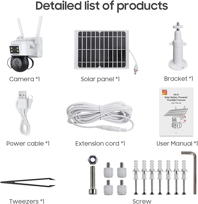INQMEGA Solar Security Cameras Tuya Smart,3MP FHD WiFi 360° View 15000mAh Solar Powered Cameras for Home,PIR Motion Sensor Flood Light with Siren,Two-Way Audio,Color Night Vision,TUYA Smart Life