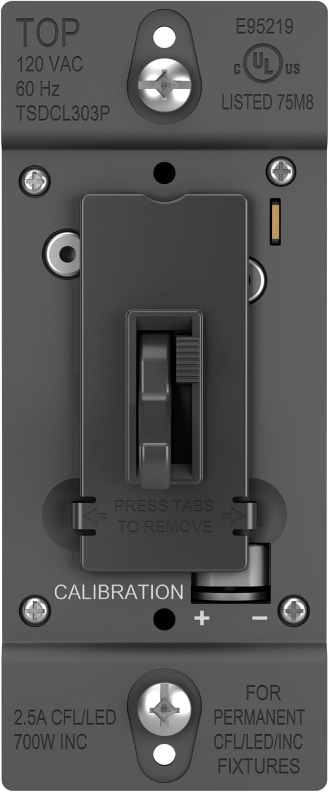 Legrand - Pass & Seymour TradeMaster® LED/CFL/Incandescent Single Pole 3-Way Toggle Slide Dimmer with Preset, Black