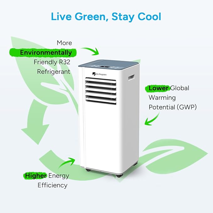 DR.PREPARE 8,000 BTU Portable Air Conditioner with WiFi Enabled, Cooling, Dehumidifier, Fan & Sleep Modes 4-in-1 Portable AC w/Remote Control & 67'' Window Kit, Cools Up To 350 sq. ft, 1-24H Timers