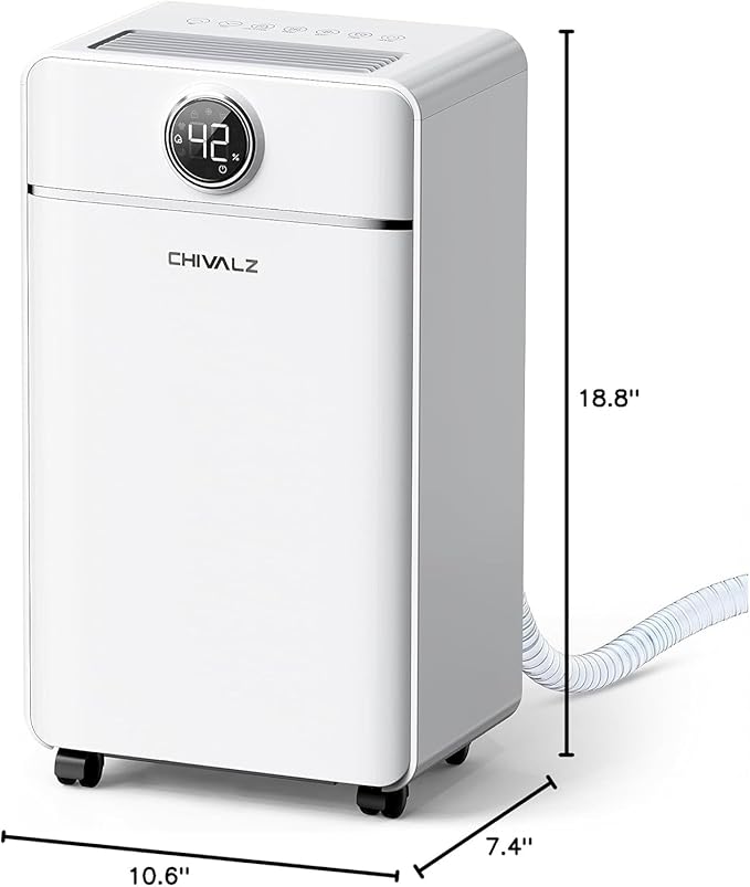 CHIVALZ 1500 Sq.Ft Dehumidifier for Basement with Drain Hose Max 25 Pints, Dehumidifiers for Home, Bedroom, Bathroom, Quiet, Intelligent Humidity Control, 3 Modes, 24H Timer, White 1Pack