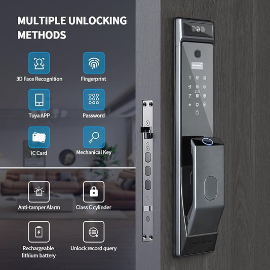 Sophies Smart Door Lock with Camera, Wi-Fi Smart Locks Fully Automatic 3D Face Recognition Smart Biometrics Fingerprint Door Lock Tuya Remote Control NFC Password with Doorbell