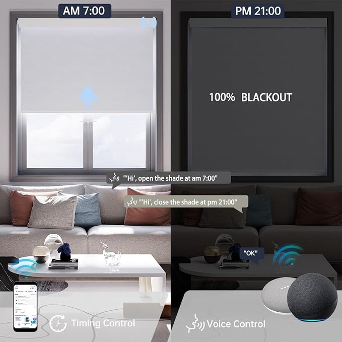 Motorized Blinds with Remote, Blackout Smart Blinds for Windows Automatic Shades Compatible with Alexa, Motorized Shades Customized for Bedroom Home Office (Multicolor Fabric Sample)