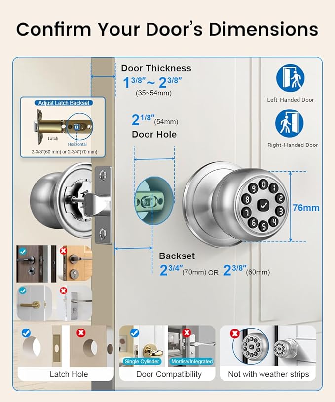 Smart Door Knob, Keypad Door Lock with Remote App Control, Code & Key, Auto-Lock,Keyless Entry Door Lock for Front Door,Easy-Install Locks for Home, Office & Apartment.