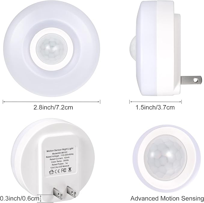 CREWEEL Night Light, Plug in LED Nightlight, 200Lumens Bright Plug-in Motion Sensor Light Indoor, Energy Efficient, Soft Warm Lighting for Home(Warm White 4Pack)
