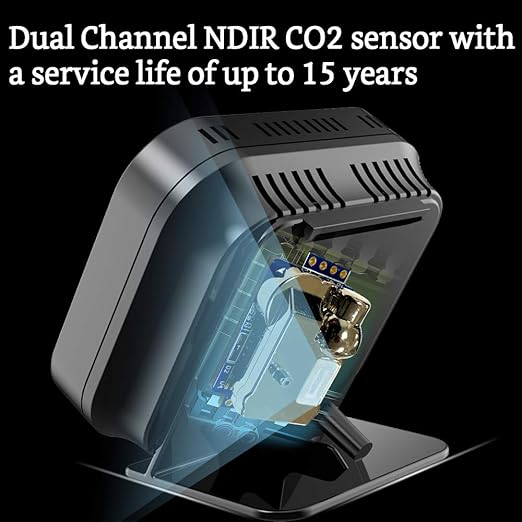GZAIR CO2 Air Quality Monitor with Data Logger, Dual-Channel NDIR Sensor, Tabletop CO2 Meter with Data Export, Temperature and Humidity, 0–5000 ppm Range, Touch Screen Display