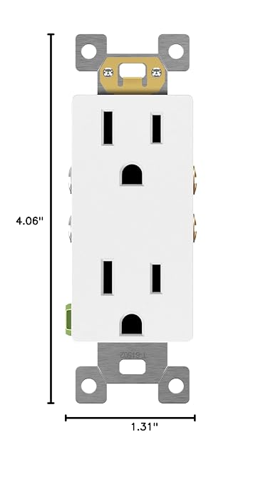 ENERLITES 1 Pack Decorator Wall Outlet, 15A Standard Electrical Receptacle | Self-Grounding, UL Listed, 5-15R, 125V, Non-Tamper Resistant Residential Outlets for Home, Kitchen, Bathroom, Matte White
