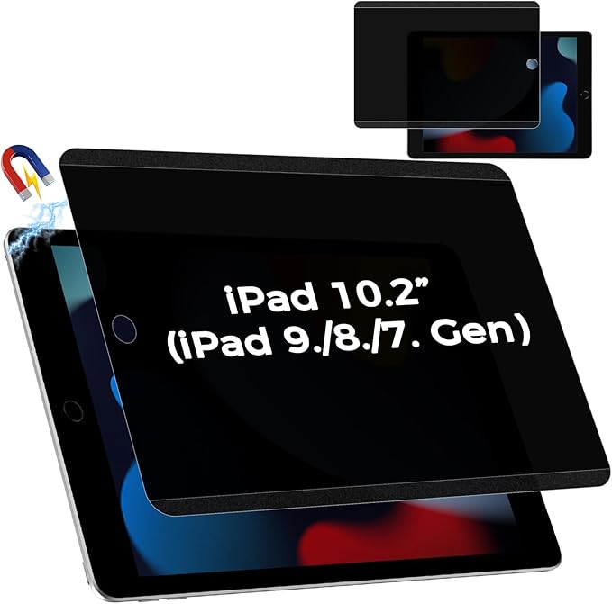 4-Way Magnetic Privacy Screen for iPad 9th Generation 10.2 Inch 2022, Removable 360° Private Filter for iPad 8th/7th Gen 10.2", Anti Glare Bubble-Free Easy Install Security Protector, 1 Pack