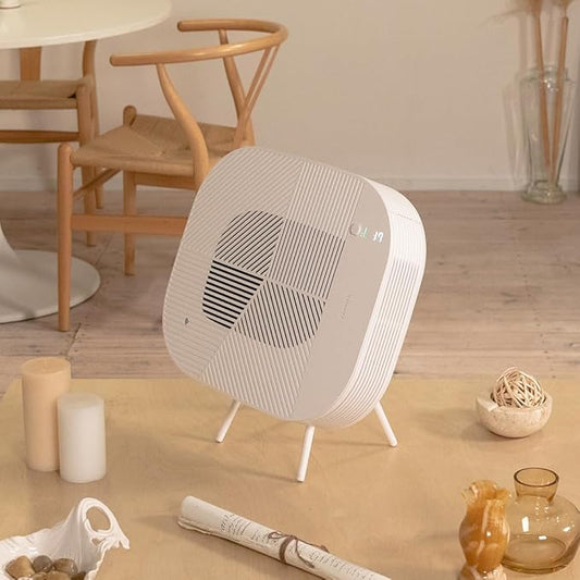 KOMMA Lov Air Purifier for Bedroom, 3.1 inch Slim Wall mount & Stylish Standing type, Hepa Filter Air Cleaner, Remove Fine Dust, Smoke. (CreamWhite with Cradle)