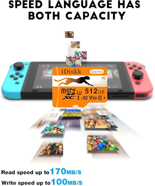 iDiskk 256GB Gaming Micro SD Card MicroSDXC Memory Card for Nintendo-Switch,Xbox,GoPro, Dash Cam, Security Camera, 4K Video Recording,with Adapter