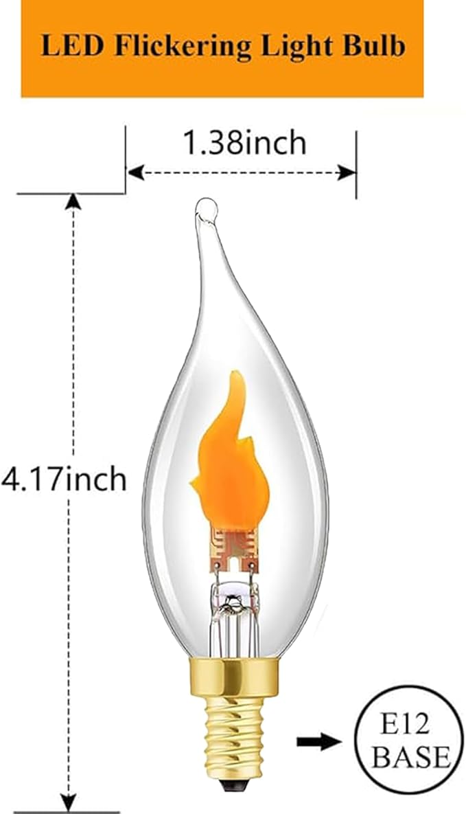 Flickering Flame Light Bulbs -Perfect Ambiance for Halloween Christmas, E12 LED Flickering Candelabra Bulb, Realistic Flame Effect, 2700K, 3W Energy-Efficient (E12*4pcs)