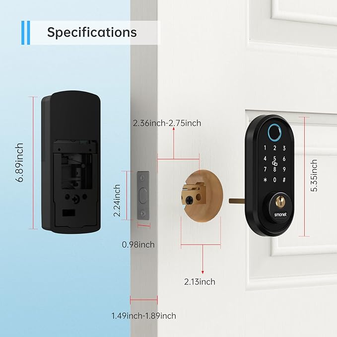 Smart Front Door Lock Set: SMONET Keyless Entry Door Lock Deadbolt with Handle Set Keypad Fingerprint Locks Alexa Electronic Digital Locksets with Bluetooth APP/IC Cards/Auto Lock, Matte Black