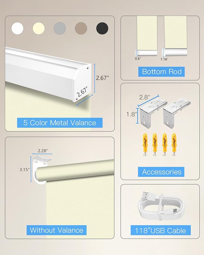 Tokblind Motorized Roller Shade with Remote Control, Blackout Electric Shade for Windows Compatible with Alexa Google via Hub, Rechargeable Smart Window Blind for Home Office (Vinyl Beige)