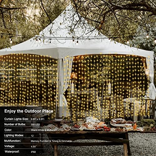 echosari 9.8Ft x 9.8Ft Curtain Lights Battery Operated 2 Color Changing